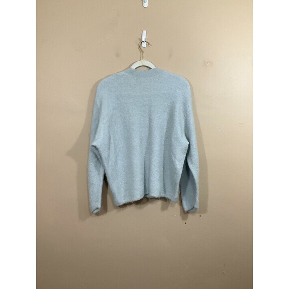 Vince Womens Alpaca Mohair Blend Fuzzy Sweater M Blue Preppy Minimalist *FLAW* - Picture 2 of 6